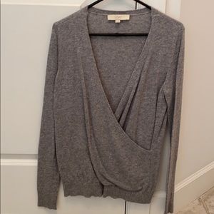 EUC Loft Gray Faux Wrap Sweater, Small